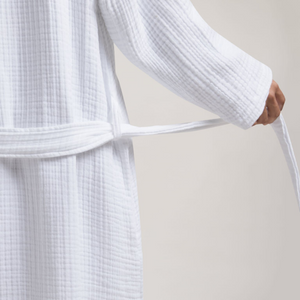 4 Kat Müslin Pamuk Beyaz Bornoz Sabahlık Kimono